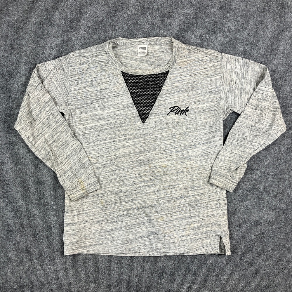 PINK Victoria's Secret Top Womens Size L Gray Long Sleeve Mesh Casual Loungewear